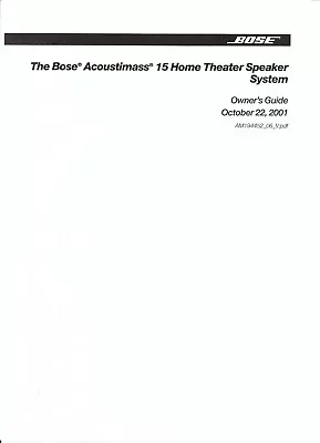 Kaufen Bose Bedienungsanleitung Owners Manual Für Acoustimass 15 Theater System  Copy • 13.50€