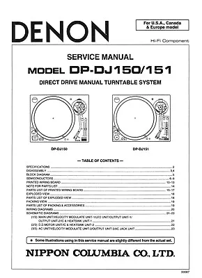 Kaufen Service Manual-Anleitung Für Denon DP-DJ150, DP-DJ151  • 11.50€