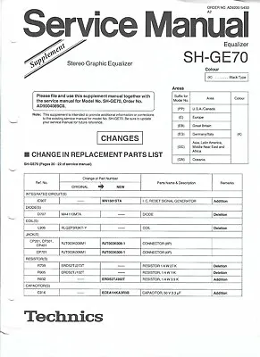 Kaufen Technics Original Service Manual Für SH- GE 70 Hier: Supplement • 6.50€