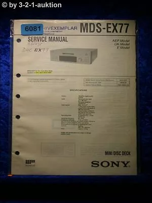 Kaufen Sony Service Manual MDS EX77 Mini Disc Deck (#6081) • 15.99€