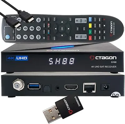 Kaufen >OCTAGON SX88 4K UHD S2+IP H.265 Multistream SAT Receiver + 300 Mbits Wifi Stick • 99.90€