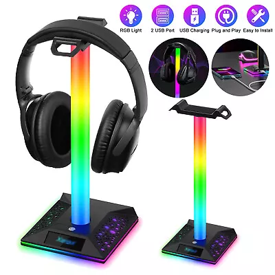 Kaufen Kopfhörer Ständer LED RGB Headset Halterung Gaming Kopfhörer Halter Mit 2 USB • 19.99€
