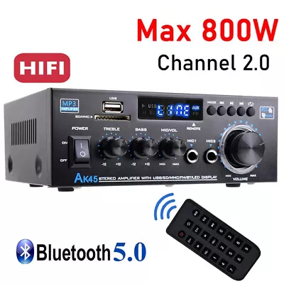 Kaufen 2 Kanal Digital FM USB Stereo Amplifier HiFi Verstärker Bluetooth Vollverstärker • 35.99€