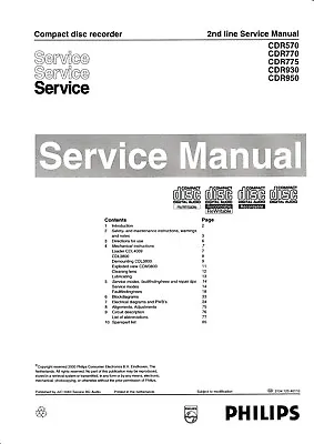 Kaufen Service Manual-Anleitung Für Philips CDR 570,CDR 770,CDR 775,CDR 930,CDR 950  • 14€