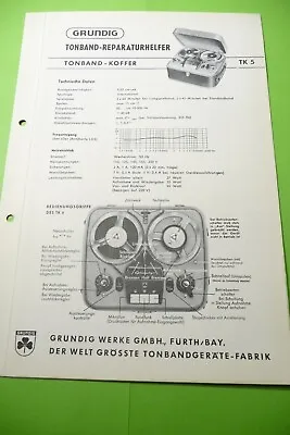 Kaufen Service Manual-Anleitung Für Grundig  TK 5 ,ORIGINAL ! • 14€