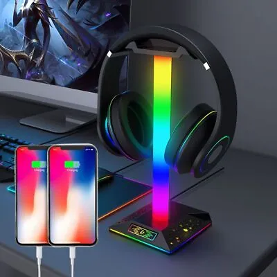 Kaufen Kopfhörer Ständer RGB Farbe Gaming-Headset-Ständer Halterung Mit 2 USB Typ-C • 21.59€