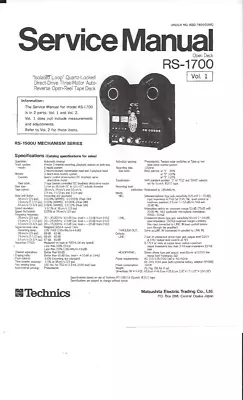 Kaufen Technics Service Manual Für RS- 1700   Vol.1 Und 2  Copy • 19.95€