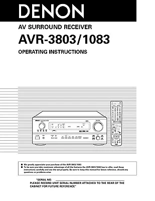 Kaufen Bedienungsanleitung-Operating Instructions Für Denon AVR-3803, AVR-1083  • 13.50€