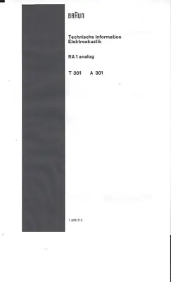 Kaufen Braun Service Manual Für RA 1 Analog  T 301  A 301  Copy • 9.80€