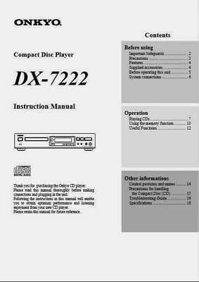 Kaufen Onkyo DX-7222 - Compact Disc CD Player - Bedienungsanleitung - BENUTZERHANDBUCH • 8.10€