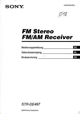Kaufen Sony STR-DE497 BDA Gut Gebrauchsanweisung Deutsch Swe NL Manual FM Receiver • 4.90€