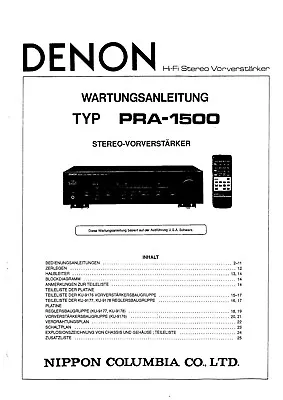 Kaufen Service Manual-Anleitung Für Denon PRA-1500  • 13€