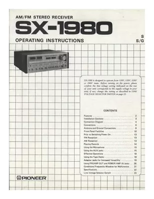Kaufen Bedienungsanleitung-Operating Instructions Für Pioneer SX-1980  • 12€