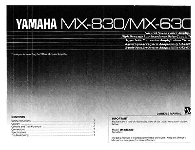 Kaufen Bedienungsanleitung-Operating Instructions Für Yamaha MX-630, MX-830  • 9€