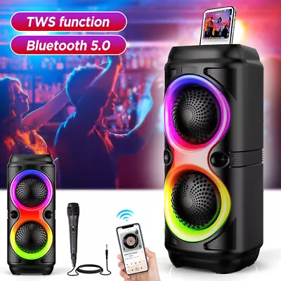Kaufen Mobile Bluetooth 5.0 Dual Lautsprecher Subwoofer RGB TWS Soundbox Karaokebox FM • 28.60€