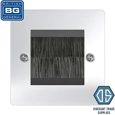 Kaufen BG Verschraubte Flachplatte Poliertes Chrom Single 2 Gang Bürste Kabel Wandplatte Schwarz • 9.70€