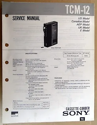 Kaufen TC-M12 Genuine SONY Service Manual Printed In Japan 1986 SONY P/N:9-952-377-11 • 17€