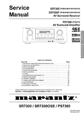 Kaufen Service Manual-Anleitung Für Marantz SR-7300  • 13.50€