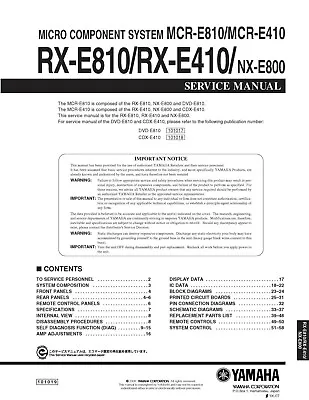 Kaufen Service Manual-Anleitung Für Yamaha MCR-E810, RX-E810,RXx-E410  • 13€