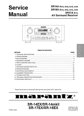 Kaufen Service Manual-Anleitung Für Marantz SR-14,SR-17EX,SR-18EX  • 14€