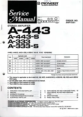 Kaufen PIONEER A - 443 Stereo Amplifier Service Manual • 12€