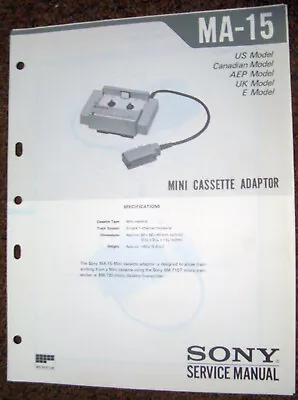 Kaufen SONY MA-15 Mini Cassette Adaptor Service Manual • 12.50€