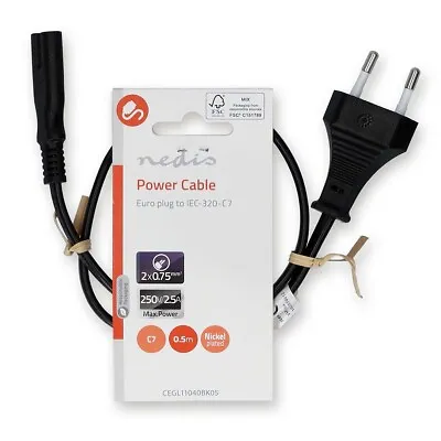 Kaufen Kurzes 0,5m Euro Stromkabel Strom Kabel 2-polig 8er Stecker IEC-320-C7 TV 50cm • 8.29€