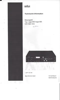 Kaufen Braun Service Manual Für Regie 510 - 520 CEV 510-520 Deutsch Copy • 11.50€