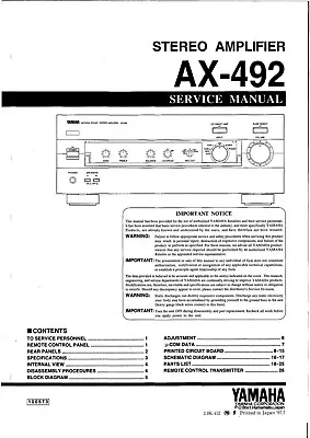 Kaufen Service Manual-Anleitung Für Yamaha AX-492  • 10.50€