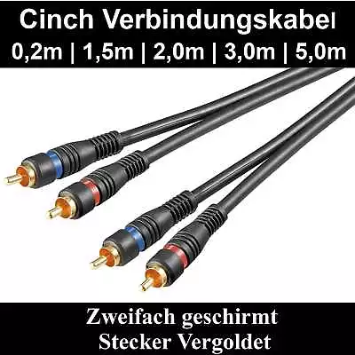 Kaufen Cinch Kabel Stereo Vergoldete Stecker 0,2m-1,5m-2,0m-3,0m-5,0m-10m OFC Kupfer • 2.99€