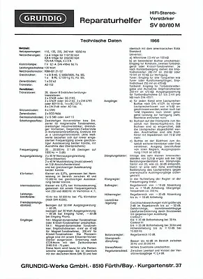 Kaufen Grundig  Service Manual Für SV 80 / M Copy • 12.50€