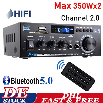 Kaufen HiFi Verstärker 2 Kanal Digital FM USB Stereo Amplifier Bluetooth Vollverstärker • 33.99€