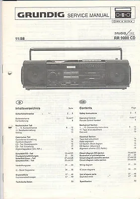 Kaufen Grundig Service Anleitung Manual RR 9000 CD  B545 • 8.42€