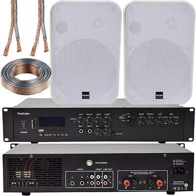 Kaufen 400W Bluetooth Soundsystem 2x Weiß 200W Wand Lautsprecher Kanal HiFi Verstärker • 288.20€