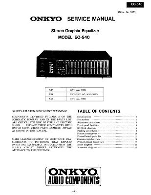 Kaufen Service Manual-Anleitung Für Onkyo EQ-540  • 10€
