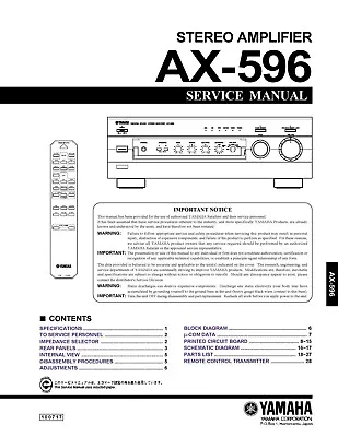 Kaufen Service Manual-Anleitung Für Yamaha AX-596  • 12€