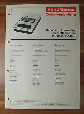 Kaufen Cassettenrecorder MC1060 981.166H Nordmende Service Manual Serviceanleitung • 4.99€