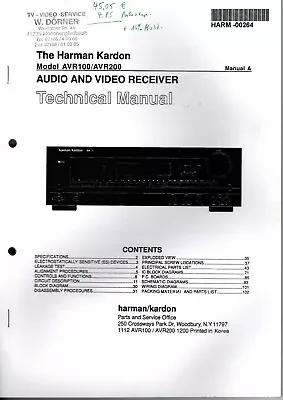 Kaufen The Harman Kardon Audio/ Stereo Receiver AVR 100 / AVR 200 Service Manual • 16€