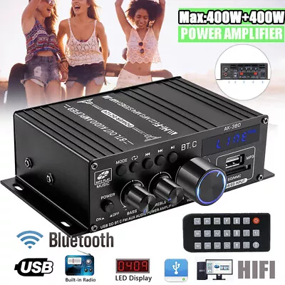 Kaufen 800W Digital HiFi Bluetooth Stereo Verstärker Power Audio Amplifier FM 12V AK380 • 23.94€