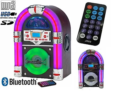 Kaufen Jukebox Tabletop CD Bluetooth Jive Rock 60 USB Rock Mini LED Sechzig Dunkle Kirsche • 165.28€