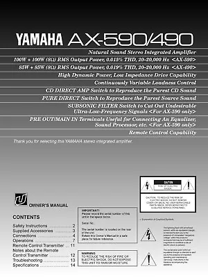 Kaufen Bedienungsanleitung-Operating Instructions Für Yamaha AX-490, AX-590  • 9€