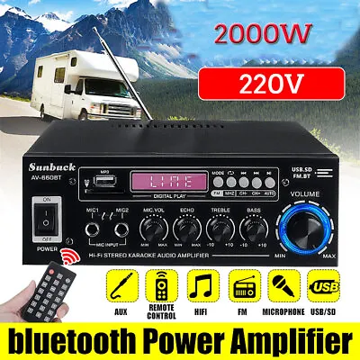 Kaufen 2000W Verstärker Stereo Amplifier HIFI Digital Bluetooth FM USB Vollverstärker • 38.49€