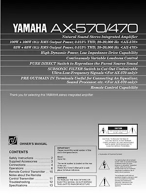 Kaufen Bedienungsanleitung-Operating Instructions Für Yamaha AX-470, AX-570  • 9€