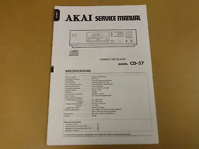 Kaufen Akai Service Manual + Schematic Diagram Compact Disc Player Model Cd-57 • 12.99€
