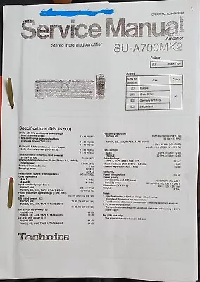 Kaufen Service Manual Schaltplan Technics SU-A700MK2 Inkl CD • 15€