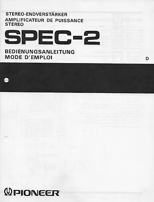 Kaufen Original Pioneer SPEC-2 Bedienungsanleitung/Manual (D/F) - BA000250 • 39€