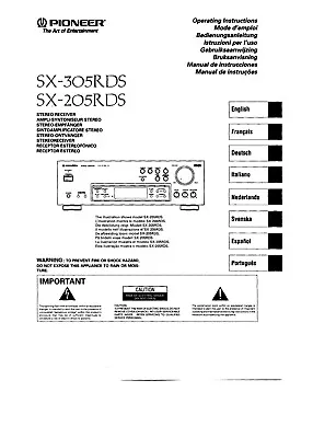Kaufen Bedienungsanleitung-Operating Instructions Für Pioneer SX-305RDS, SX-205RDS  • 16.50€