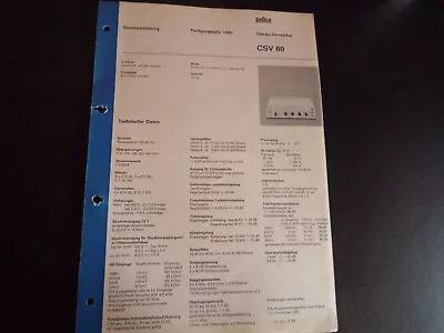 Kaufen Original Service Manual Schaltplan Braun CSV 60 • 12.50€