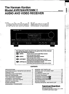 Kaufen Technical Manual-Anleitung Für Harman Kardon AVR 70  • 20€