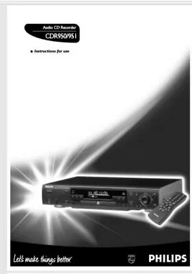 Kaufen Phillips CDR 950 951 Audio CD Player Recorder Bedienungsanleitung BENUTZERHANDBUCH  • 9.47€